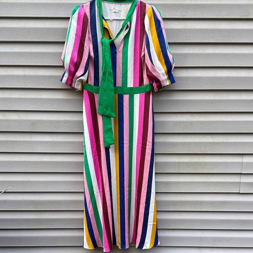 Boden | Mila Midi Colorblock Stripe Dress Necktie size 8 - Picture 2 of 9